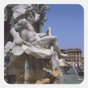 Adesivo Quadrado Fontana dei Quattro Fiumi, Piazza Navona, Roma,