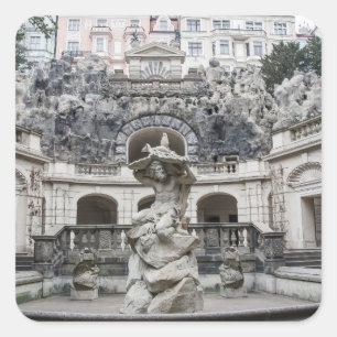 Adesivo Quadrado Fonte com estátua de Netuno em Praga