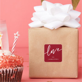 Adesivo Quadrado Fonte de texto 'Amor' Vermelho + Branco Personaliz