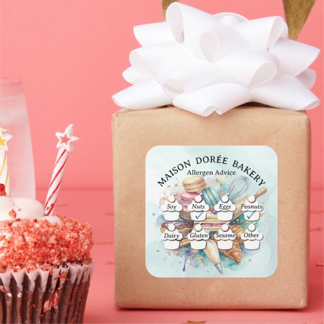 Adesivo Quadrado Food Safety Allergy Alert Bakery Pastry Chef Gold (Festa)