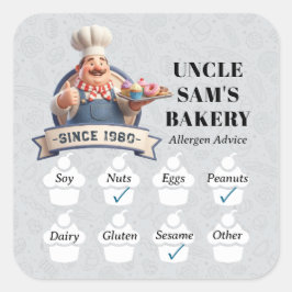 Adesivo Quadrado Food Safety Allergy Alert Bakery Store Pastry Chef
