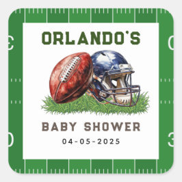 Adesivo Quadrado Football Baby Shower | A Little All Star Is On His