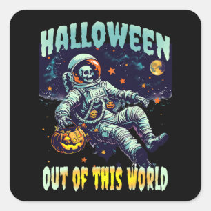 Adesivo Quadrado Fora deste Astronauta Mundial Pumpkin Halloween 20