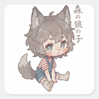 Adesivo Quadrado Forest Wolf Child Chibi Sticker