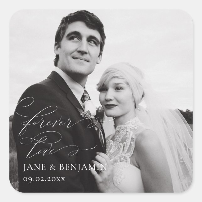 Adesivo Quadrado Forever Love Foto Wedding Favor (Frente)