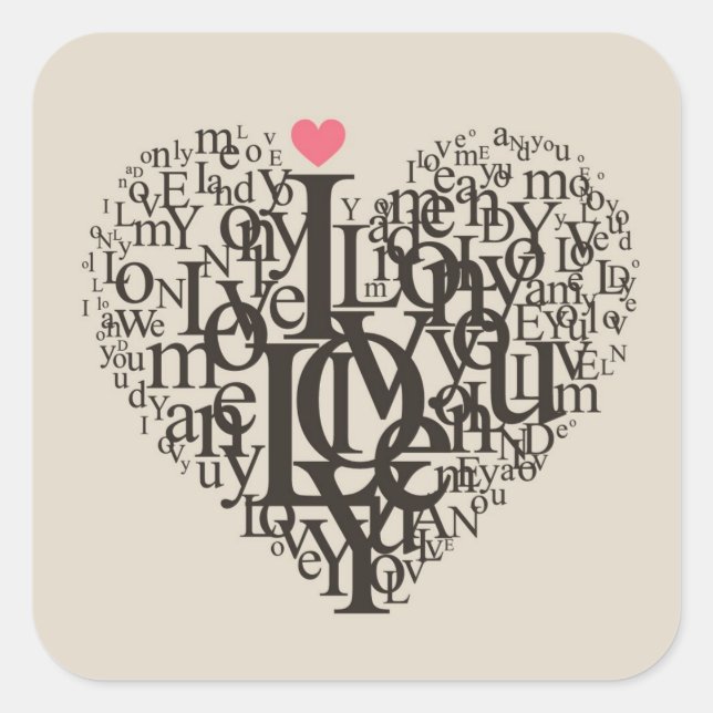 Adesivo Quadrado Forma cardíaca a partir de letras (Frente)