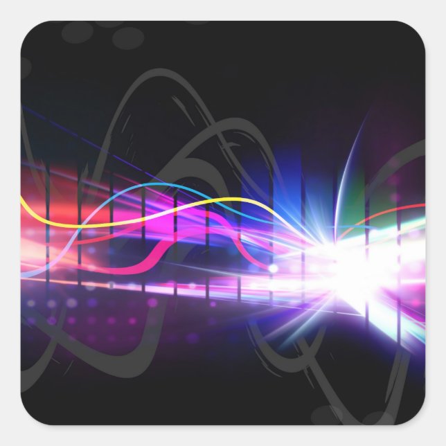 Adesivo Quadrado Forma de Onda Musical do Arco-Íris (Frente)