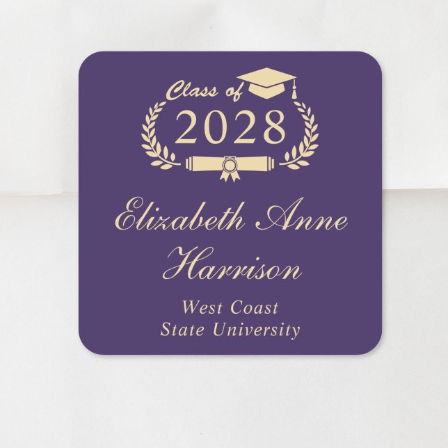 Adesivo Quadrado Formal Script Purple Dourado Graduação (Criador carregado)