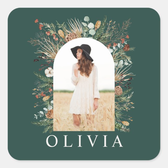Adesivo Quadrado Formando arch foto botânica verde (Frente)