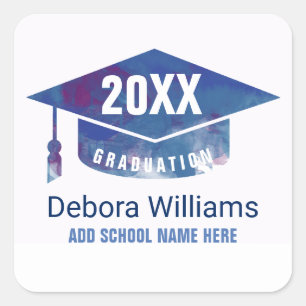Adesivo Quadrado formando/classe acadêmica de graduação, azul