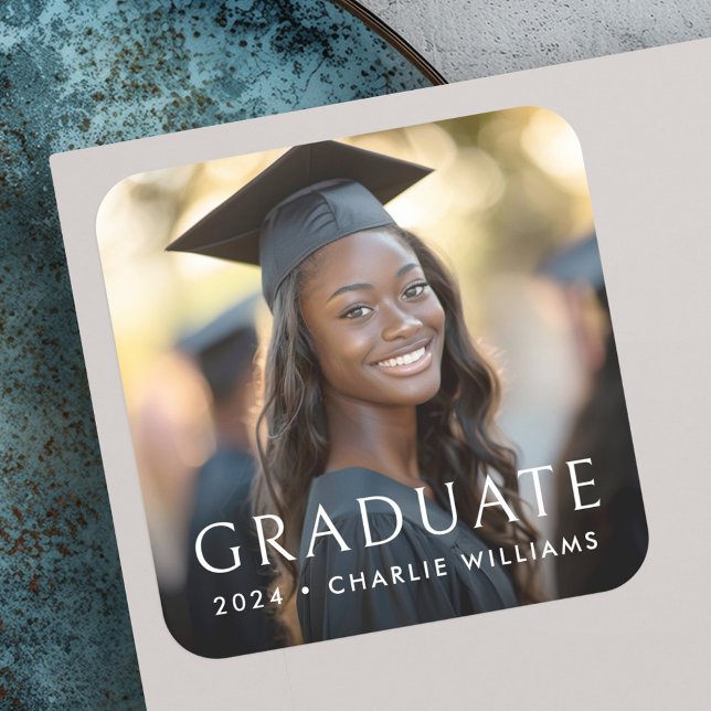 Adesivo Quadrado Formando clássico elegante de fotografia de gradua (Elegant classic graduation photo graduate square sticker)