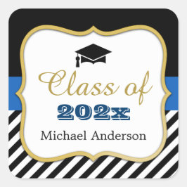 Adesivo Quadrado Formando Hat Moderno Dourado Marinho Graduação