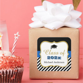 Adesivo Quadrado Formando Hat Moderno Dourado Marinho Graduação