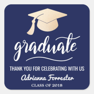 Adesivo Quadrado Formando manuscrito  Chapéus  Obrigado Marinho Az