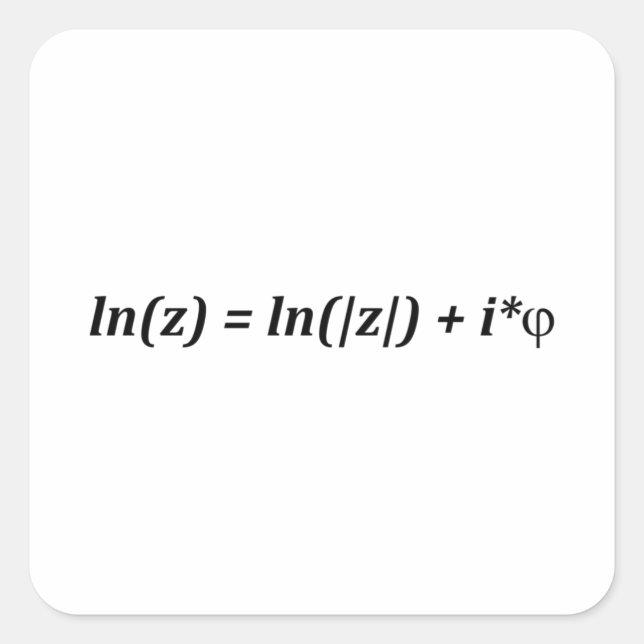 Adesivo Quadrado Fórmula Matemática ln(z) = ln(|z|) + i*j (Frente)