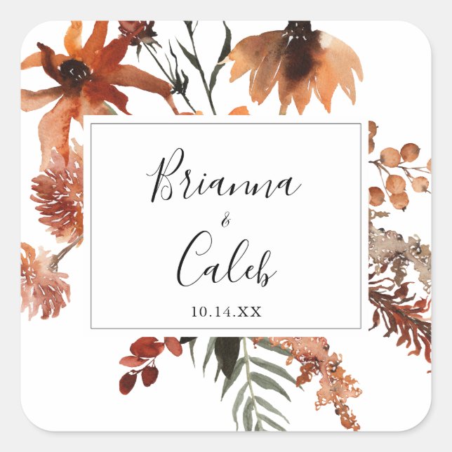 Adesivo Quadrado Fósseis de Envelope Boho Botânico Floral (Frente)