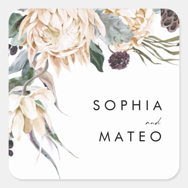 Adesivo Quadrado Fósseis de Envelope Floral Branco (Frente)