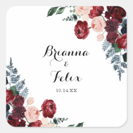 Adesivo Quadrado Fósseis de Envelope Floral Marinho Rosa-Brilhante