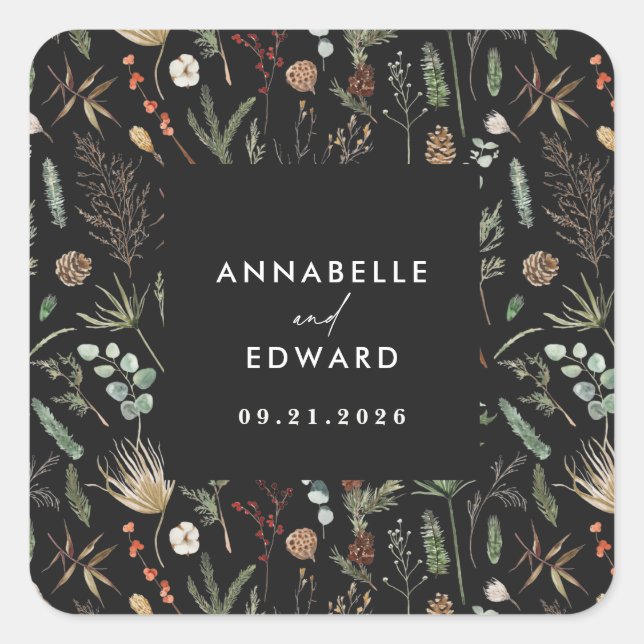 Adesivo Quadrado Foto caseira arco aquarela floral botânico Na (Frente)