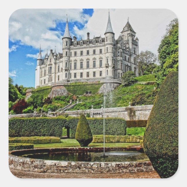 Adesivo Quadrado Foto da arquitetura do castelo de Dunrobin (Frente)