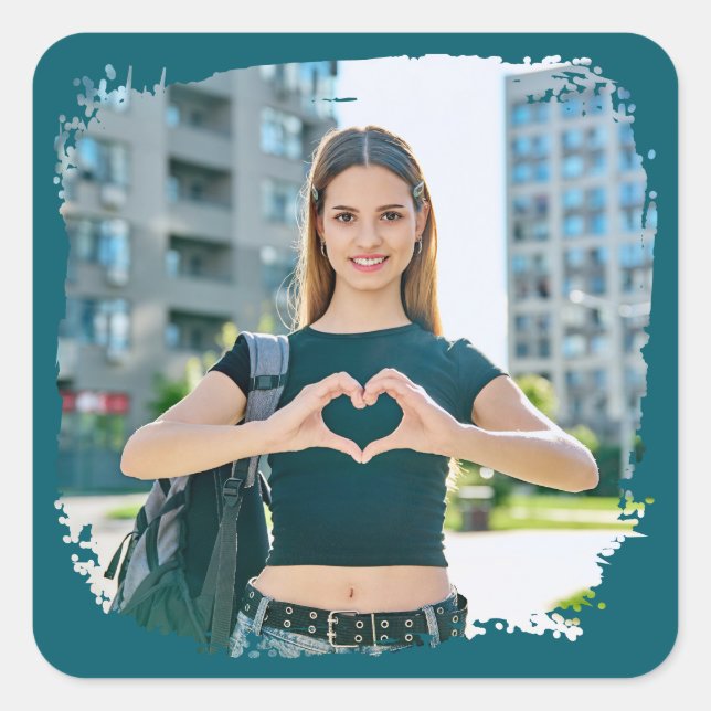 Adesivo Quadrado Foto da Borda Moderna do Teal Escuro (Frente)