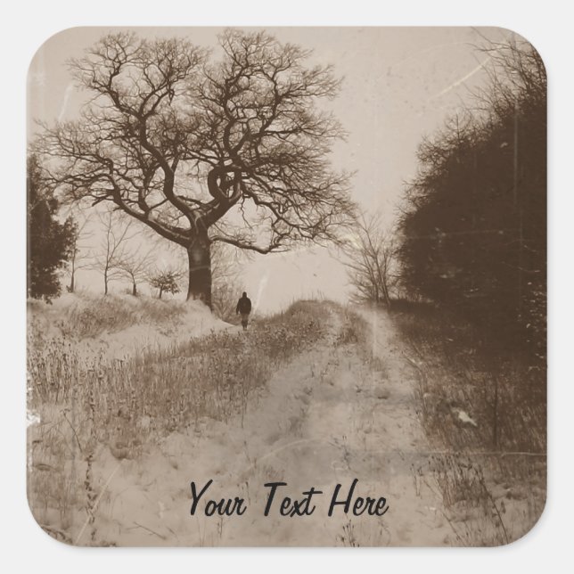 Adesivo Quadrado foto da cena de neve atmosférica no inverno (Frente)