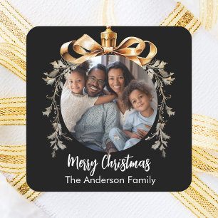 Adesivo Quadrado foto da família no natal em preto e dourado