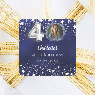 Adesivo Quadrado foto de aniversário de 40 anos com estrelas pratea