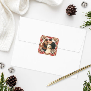 Adesivo Quadrado Foto de Casal Personalizada Xadrez Vermelho Bege R
