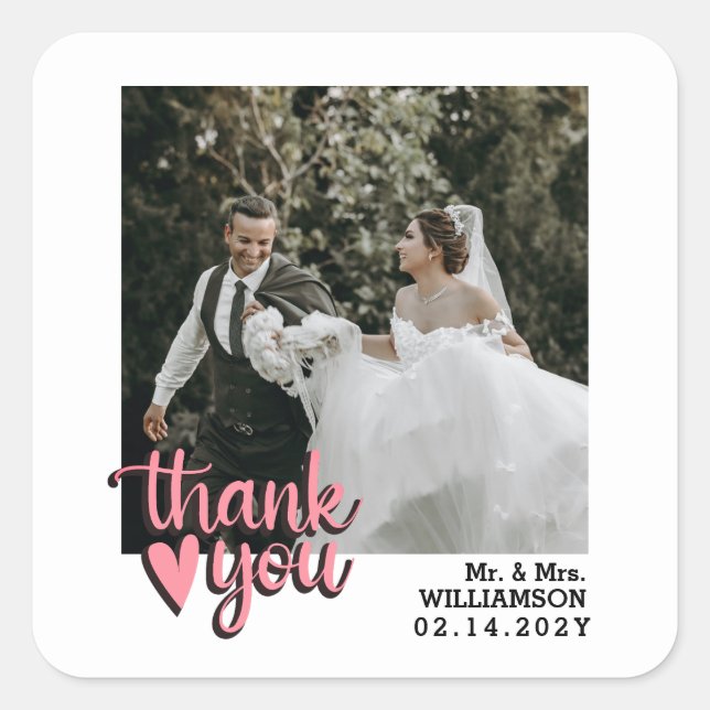 Adesivo Quadrado Foto De Casamento Mínimo Moderno Obrigado (Frente)