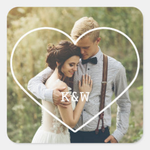 Adesivo Quadrado Foto de Casamento Monogramada, doce quadro cardía