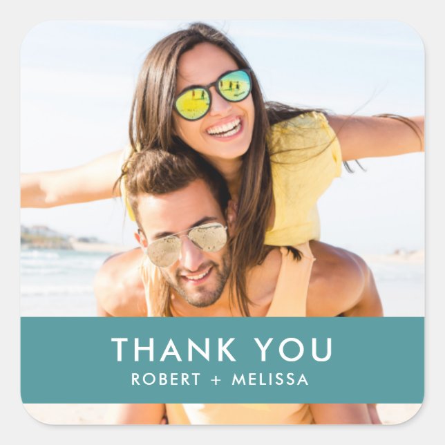 Adesivo Quadrado Foto De Casamento Obrigado Favor (Frente)