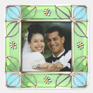 Adesivo Quadrado Foto de Casamento Obrigado Sticker