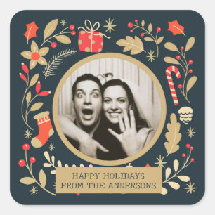 Adesivo Quadrado Foto de Família Botânica de Natal Vintage