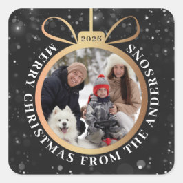 Adesivo Quadrado Foto de Feriado do Enfeites de natal Dourado Preto