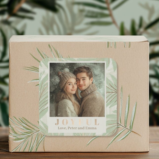 Adesivo Quadrado Foto de Feriado em Árvore Verde Pastel (Green Palm Tree Photo Sticker)