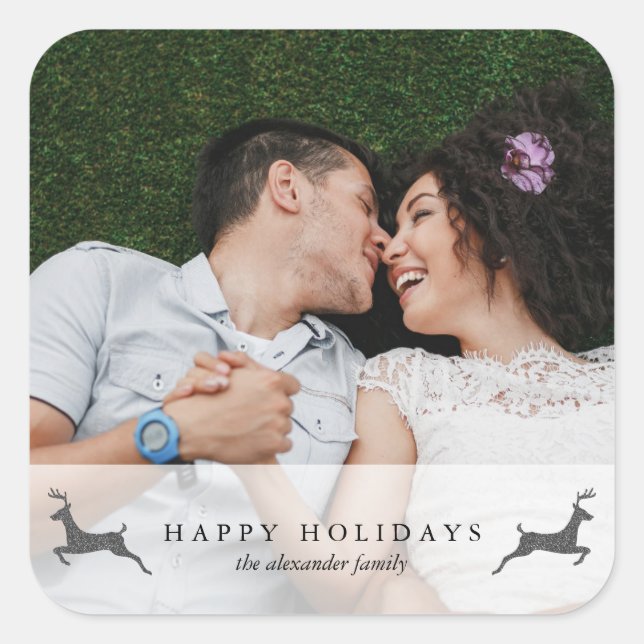 Adesivo Quadrado Foto de feriados felizes com Deer Sticker (Frente)