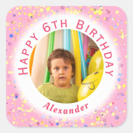 Adesivo Quadrado Foto de Festa de aniversário Personalizável Crianç