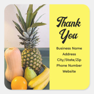 Adesivo Quadrado Foto de fruta Obrigado Apreciação do Cliente Amare