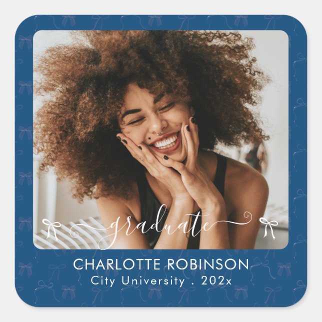 Adesivo Quadrado Foto de graduação de Arco azul e rosa (Frente)