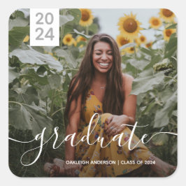 Adesivo Quadrado Foto de Graduação de Script Simples