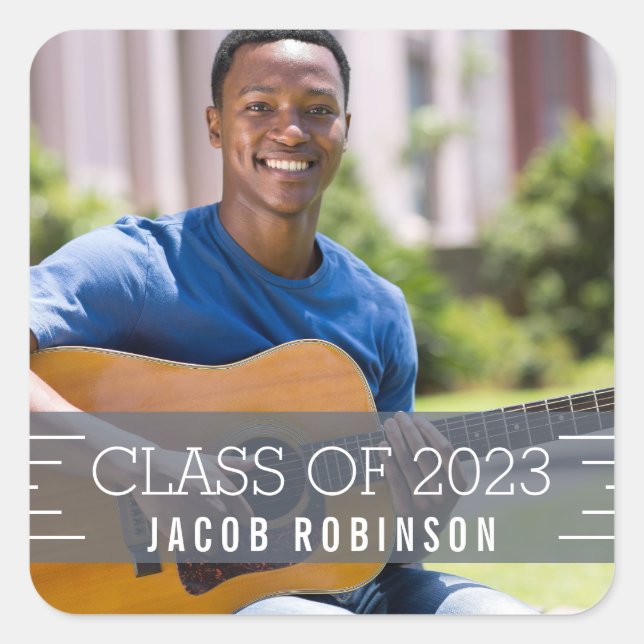 Adesivo Quadrado Foto de Graduação de Sobreposição Moderna (Frente)