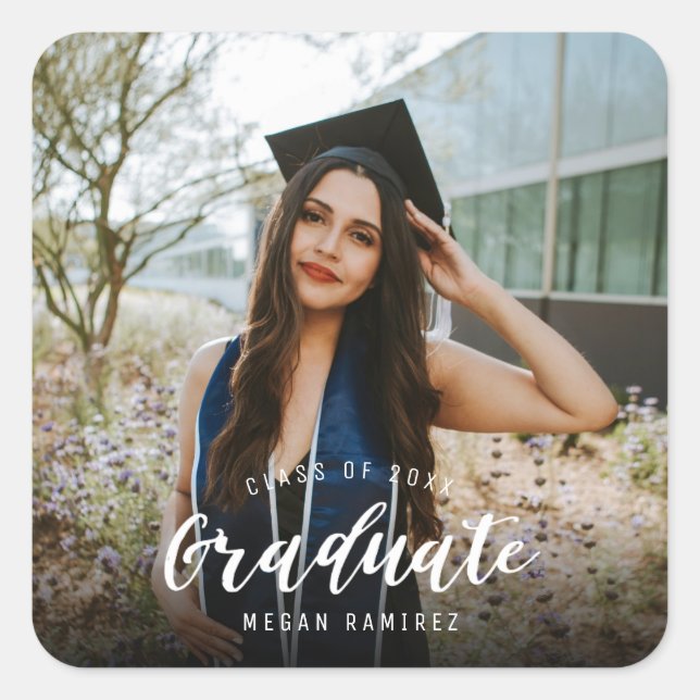 Adesivo Quadrado Foto de graduação do segundo grau (Frente)