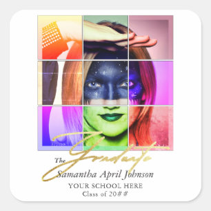 Adesivo Quadrado Foto de Graduação Moderna Retro-Arte Pop da Revist