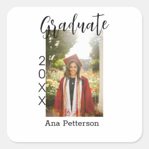 Adesivo Quadrado foto de graduado clássico moderno adicionar ano no