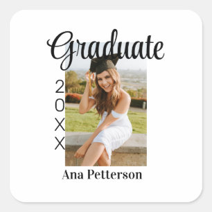 Adesivo Quadrado Foto de graduado clássico moderno adicionar ano no