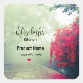 Adesivo Quadrado Foto de Misty Train Tracks & Red Tree - Cozinha