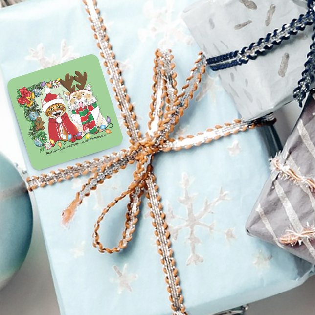 Adesivo Quadrado Foto de Natal Anual para Gatos (Criador carregado)