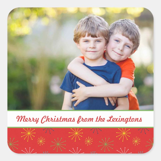 Adesivo Quadrado Foto de Natal Atômica Moderna do Meio século Verme (Frente)