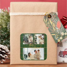 Foto de Natal da Família em Xadrez Verde Elegante 